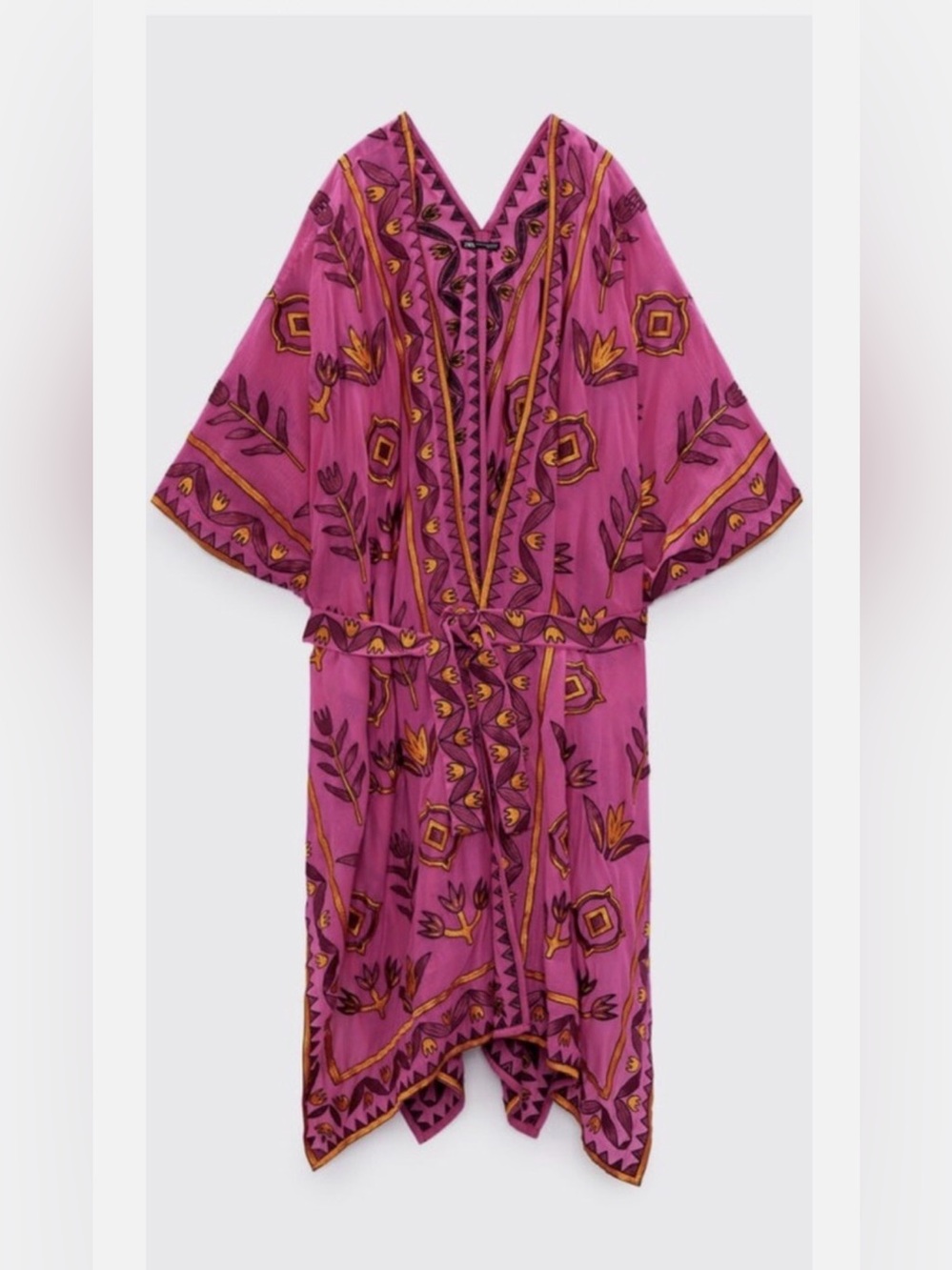NWT ZARA Pink Embroidered Kimono Dress. Size S/M